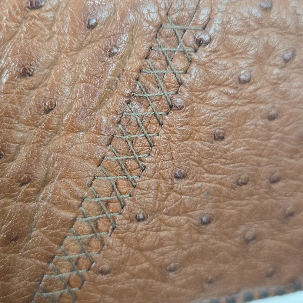 Genuine Full Quill Ostrich Wallet Cognac Brown Leather Bifold Western Mexico NEW